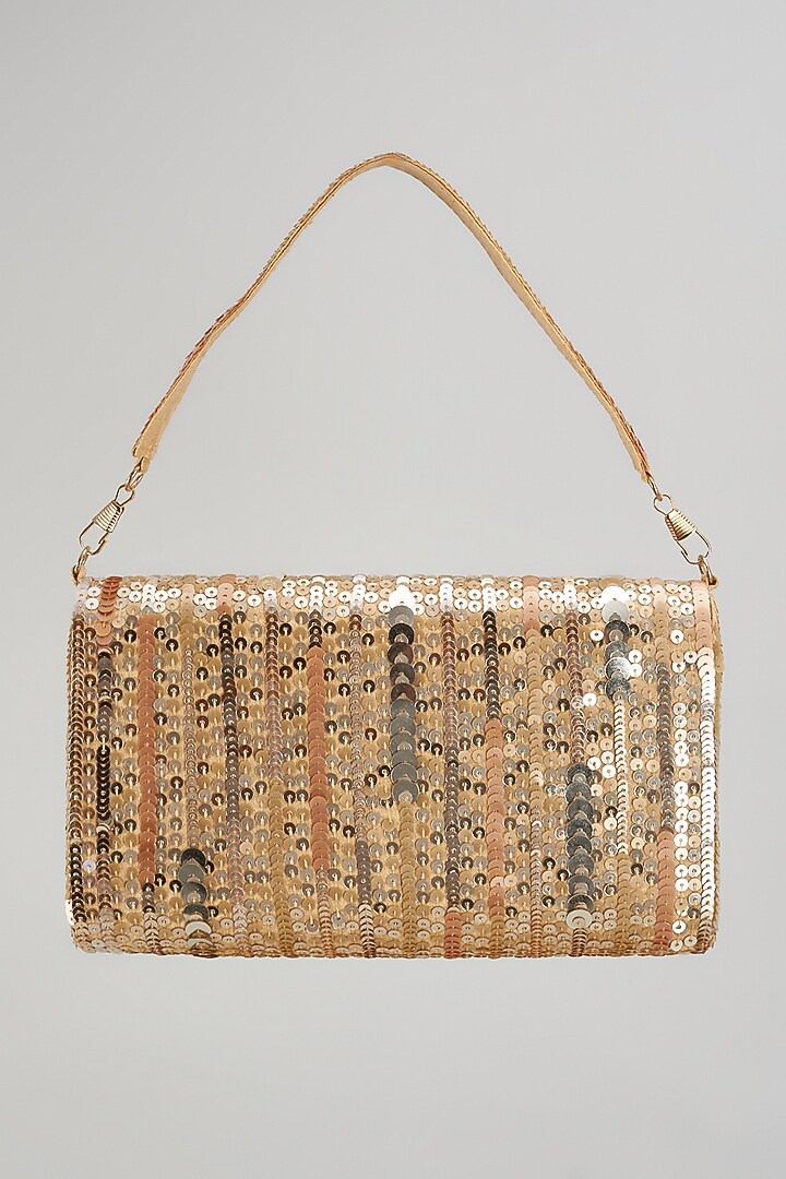 Golden Raw Silk Hand Embroidered Clutch by The Purple Sack at Pernia's Pop Up Shop