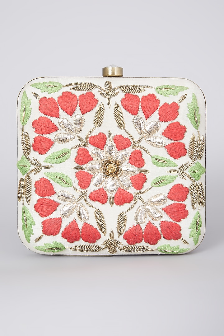 Multi Coloured Clutch With Hand Embroidery by The Purple Sack at Pernia's Pop Up Shop