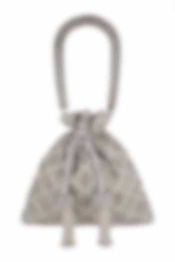 Silver Pearl Embroidered Potli Bag by The Pink Potli