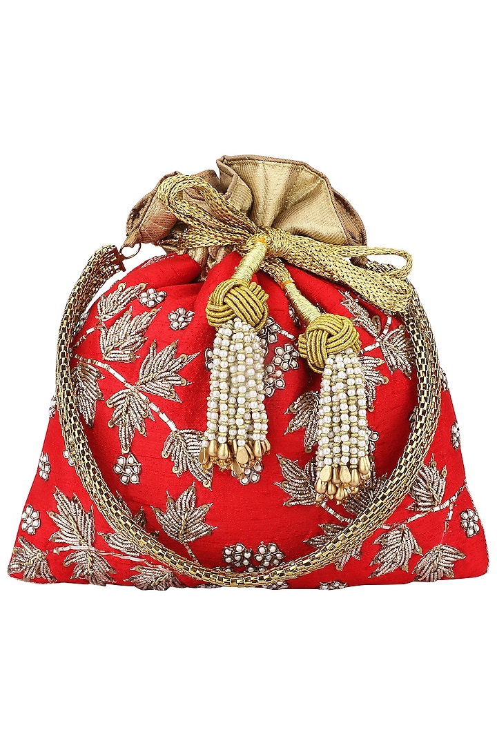 Red Hand Embroidered Potli Bag by The Pink Potli