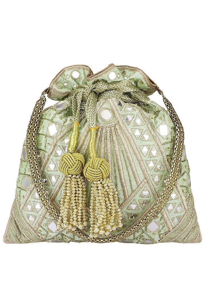 Mint Green Hand Embroidered Potli Bag by The Pink Potli