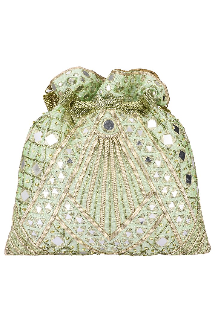 Mint green hand embroidered potli bag available only at Pernia's Pop Up Shop.