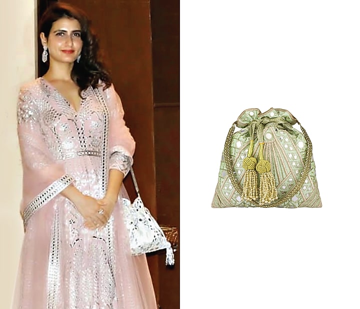 Mint green hand embroidered potli bag available only at Pernia's Pop Up Shop.