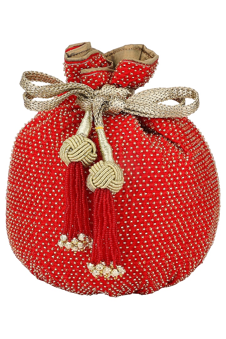 Red Beads Embroidered Potli Bag by The Pink Potli
