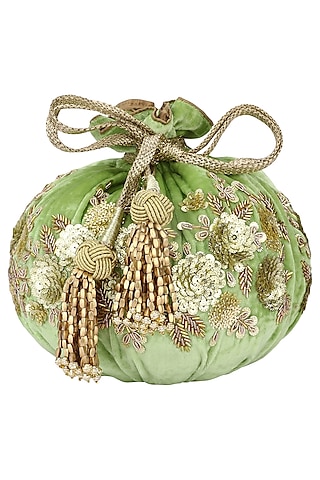 Lime Green Hand Embroidered Potli Bag by The Pink Potli