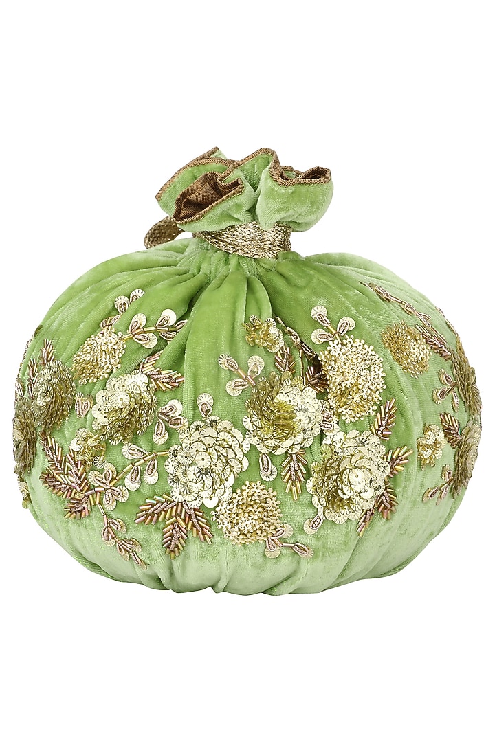 Lime green hand embroidered potli bag available only at Pernia's Pop Up Shop.