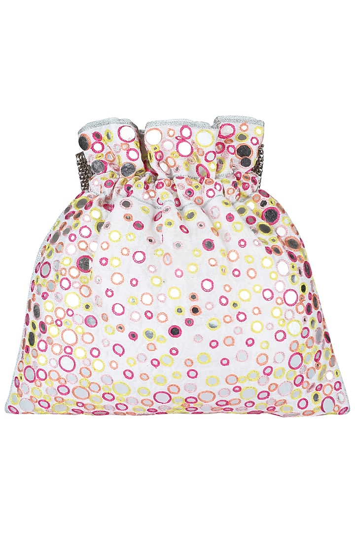 Ivory and multi-colour hand embroidered potli bag available only at Pernia's Pop Up Shop.