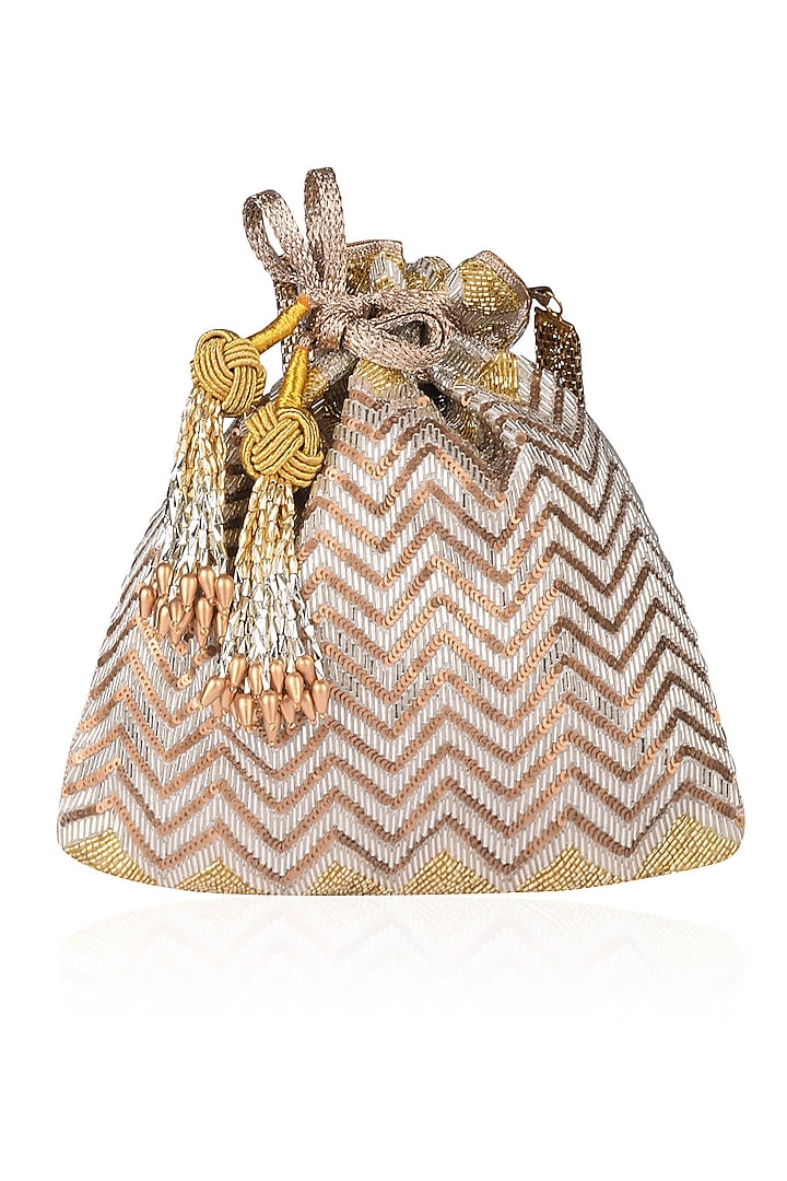 Silver and Gold Zig Zag Embroidered Potli Bag by The Pink Potli