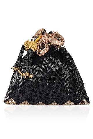 Black Tube Work and Sequins Potli Bag by The Pink Potli