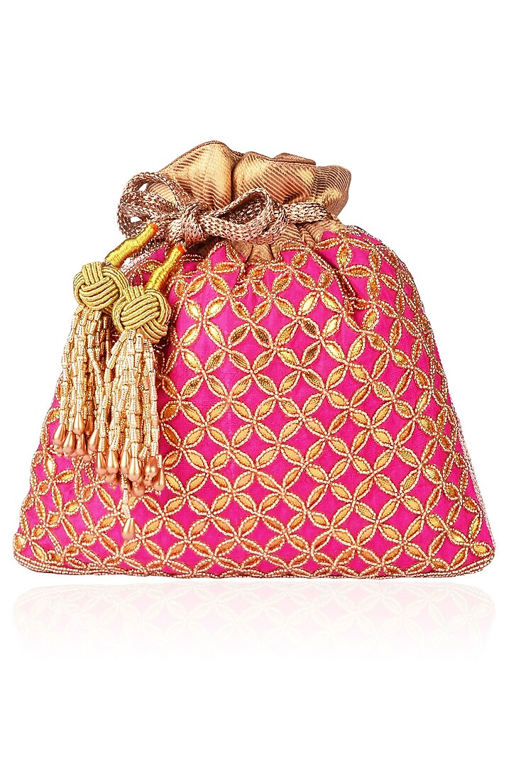 Pink Gota Patti and Beads Potli Bag by The Pink Potli