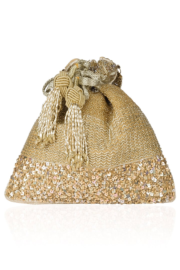 Gold Embroidered Reversible Potli Bag by The Pink Potli