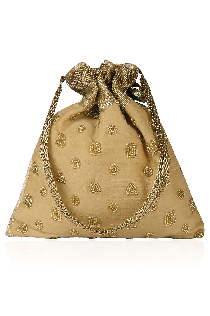 The Pink Potli presents Gold embroidered reversible potli bag available only at Pernia's Pop Up Shop.