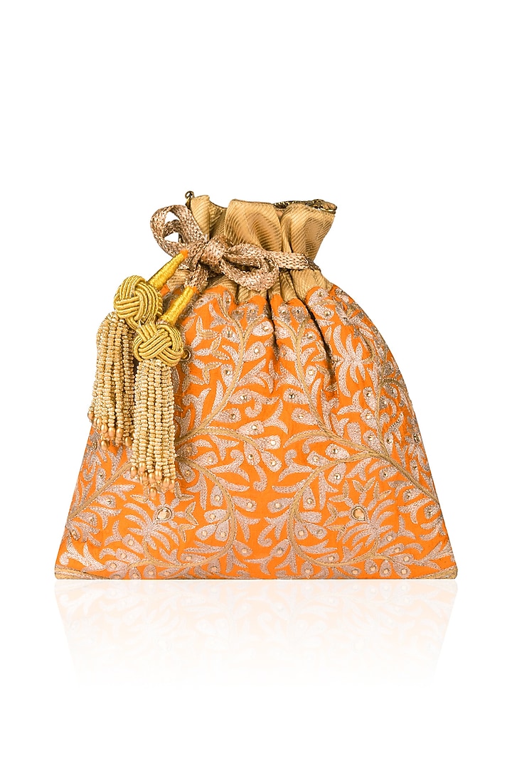 Burnt Orange Peetha Zardozi Work Brocade Potli Bag by The Pink Potli