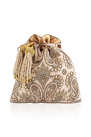 Gold Zardozi Paisley Paradise Brocade Potli Bag by The Pink Potli