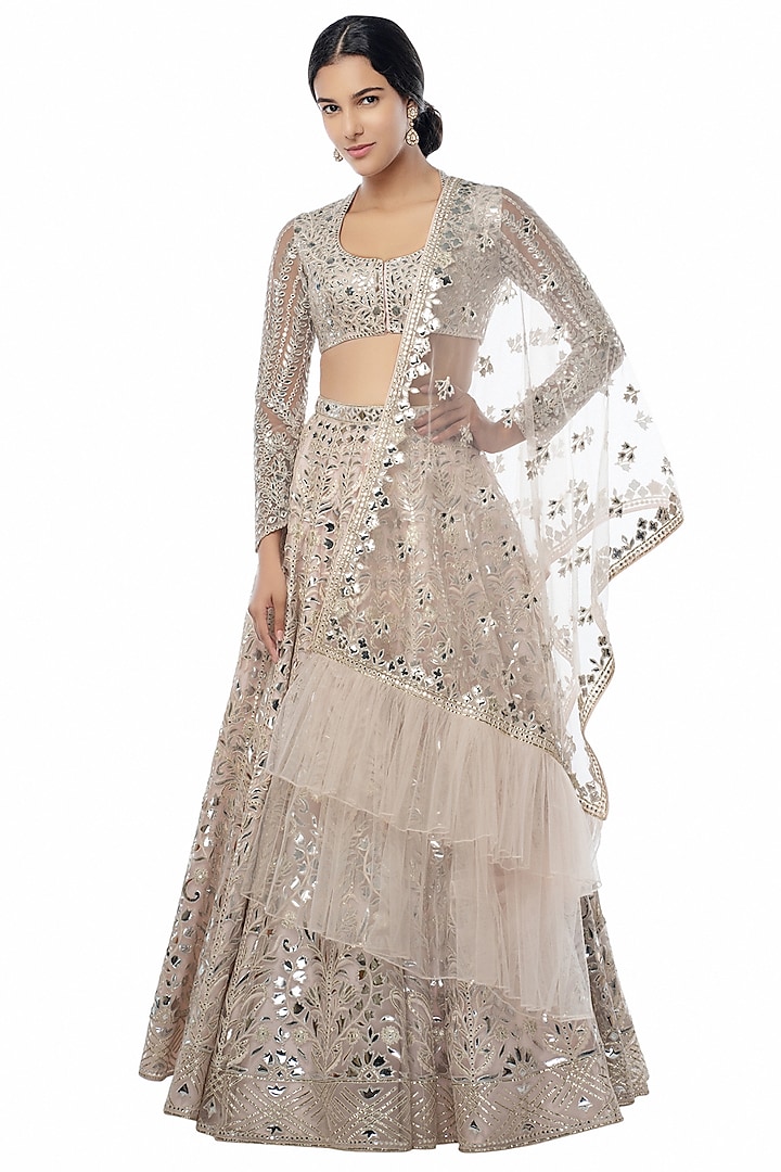 Blush Peach Embroidered Lehenga Set by Tamanna Punjabi Kapoor