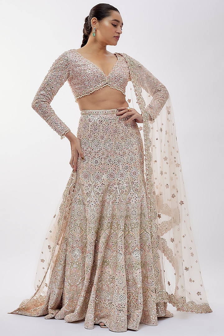 Light Pink Raw Silk Resham & Sequins Embroidered Bridal Lehenga Set by Tamanna Punjabi Kapoor at Pernia's Pop Up Shop