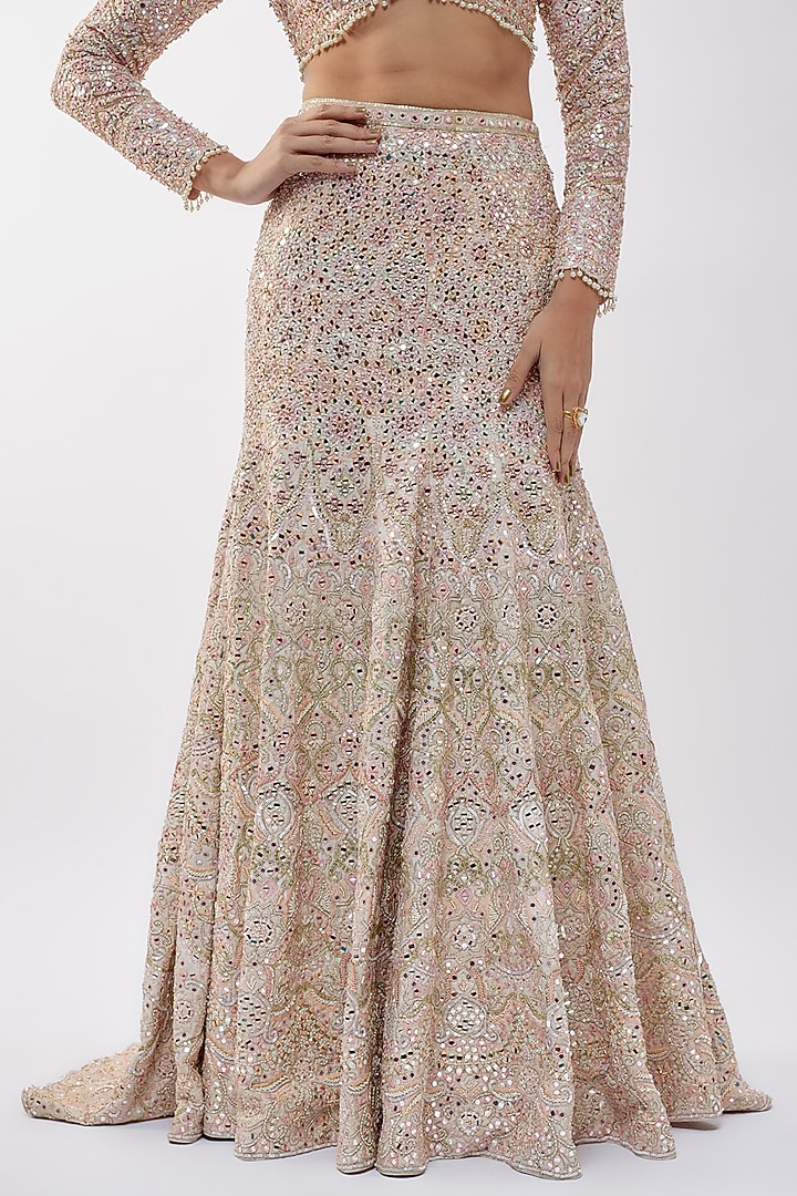 Light Pink Raw Silk Resham & Sequins Embroidered Bridal Lehenga Set by Tamanna Punjabi Kapoor at Pernia's Pop Up Shop