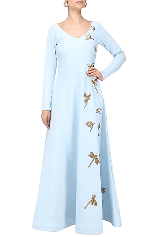 Blue Dragonfly Embroidered Anarkali by Tanya Patni