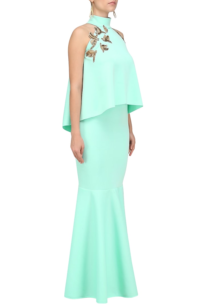 Seafoam embroidered crop top and skirt set available only at Pernia's Pop Up Shop.
