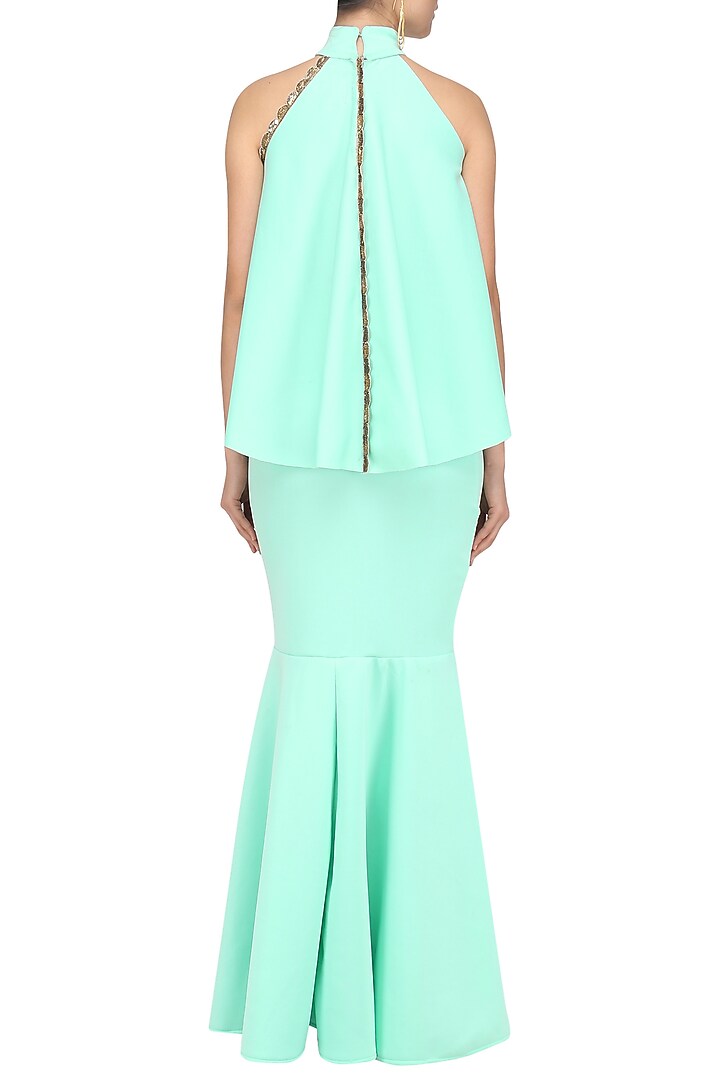 Seafoam embroidered crop top and skirt set available only at Pernia's Pop Up Shop.