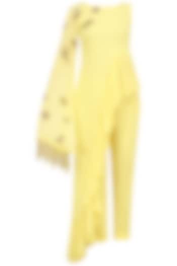 Soft Yellow Frilled Peplum Tunic and Pants by Tanya Patni