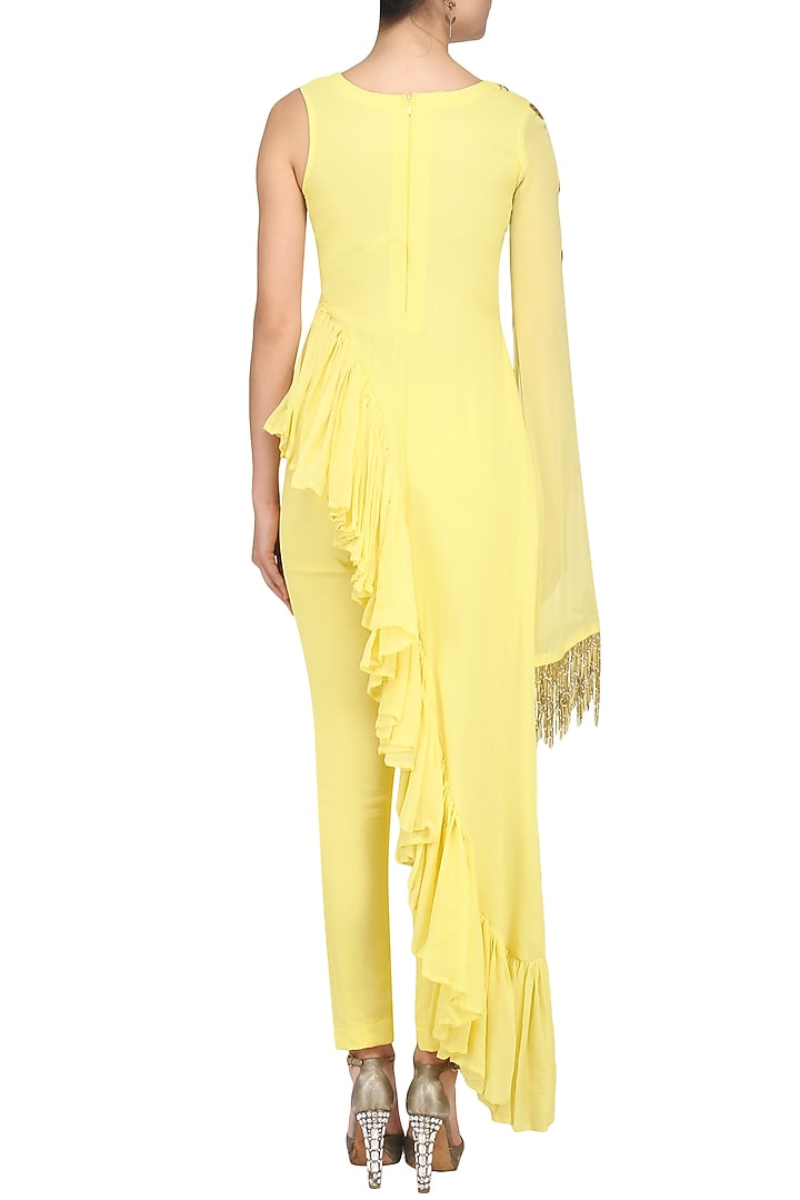 Soft yellow frilled peplum tunic and pants available only at Pernia's Pop Up Shop.