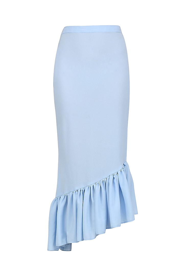 Baby blue embroidered cape style top with frilled peplum skirt available only at Pernia's Pop Up Shop.