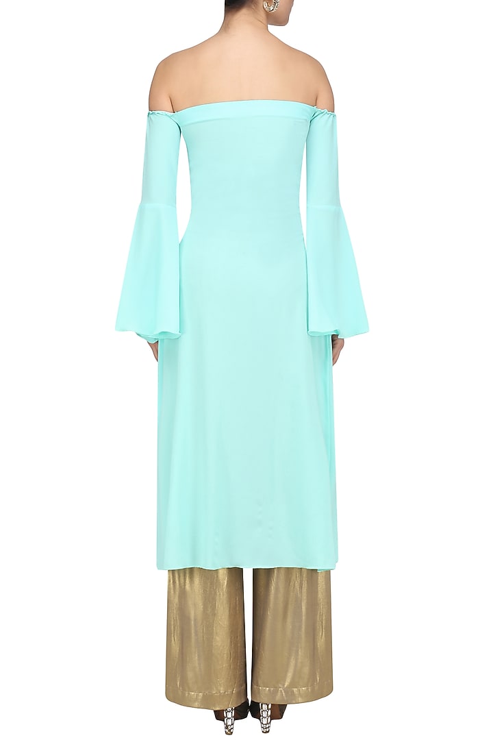 Seafoam bell sleeves off shoulder kurta available only at Pernia's Pop Up Shop.