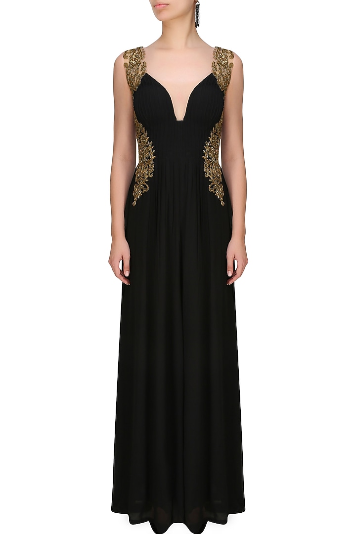 Tanya Patni presents Black onyx sweetheart neck jumpsuit available only at Pernia's Pop Up Shop.