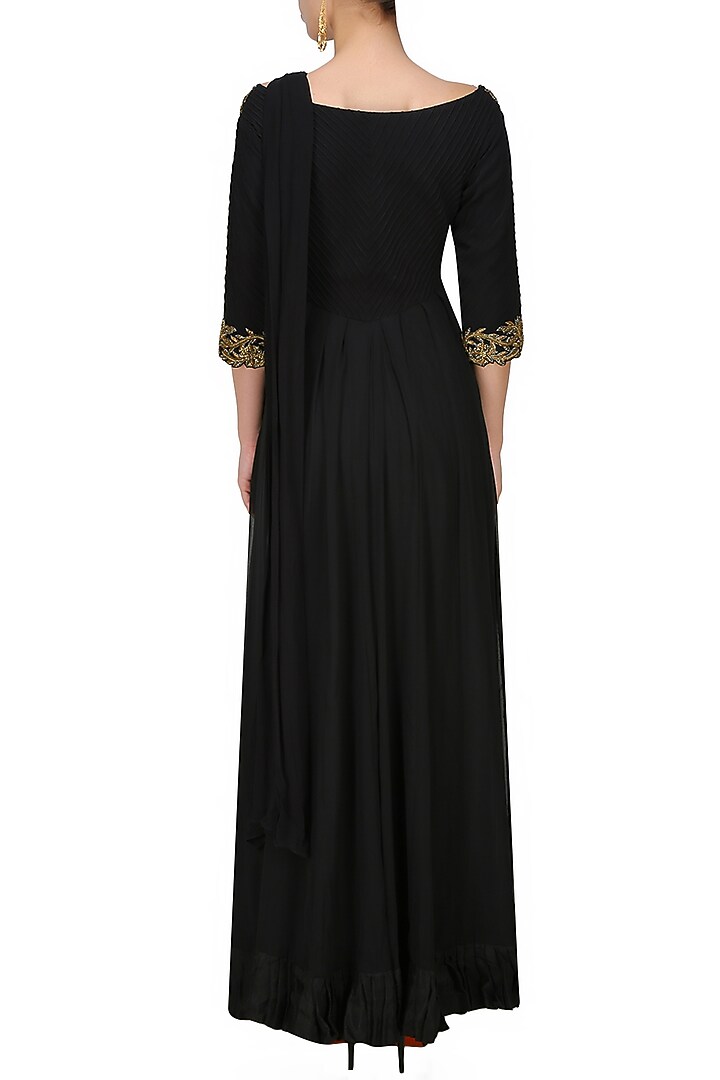 Tanya Patni presents Black boatneck dabka embroidered anarkali available only at Pernia's Pop Up Shop.