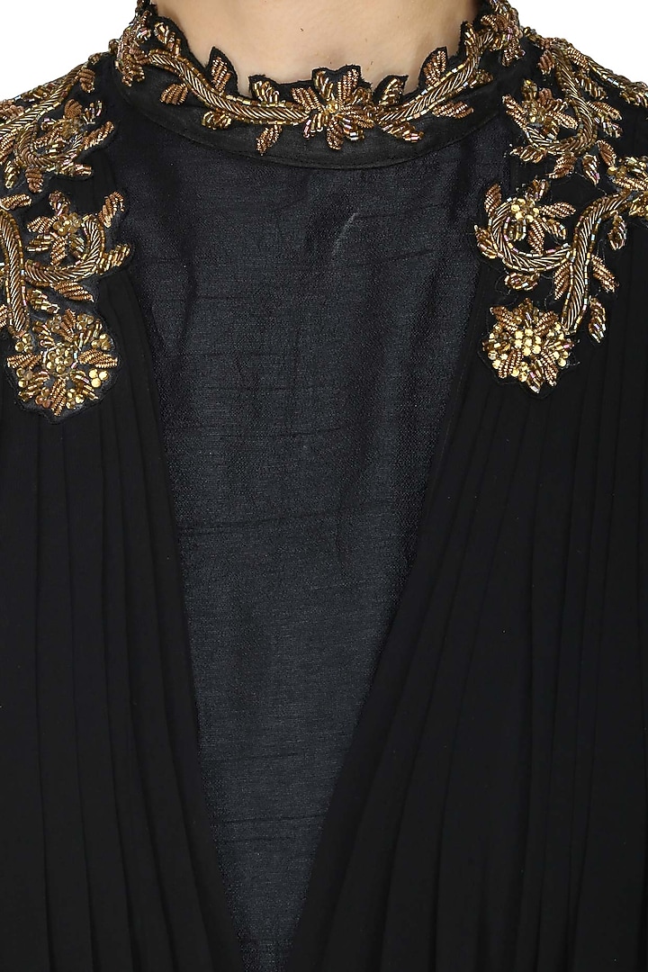 Tanya Patni presents Midnight black cape draped anarkali available only at Pernia's Pop Up Shop.