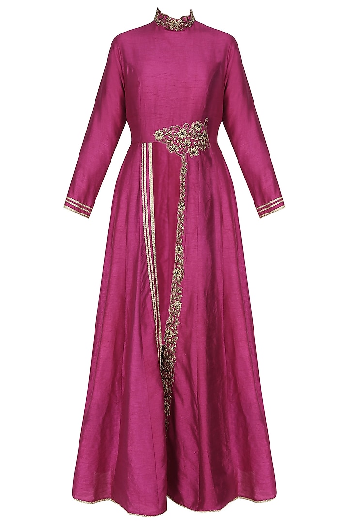 Boysenberry dori front slit kurta and black pencil pants by Tanya Patni