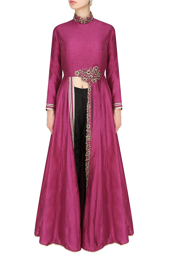 Tanya Patni presents Boysenberry dori front slit kurtaand black pencil pants available only at Pernia's Pop Up Shop.