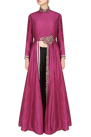 Boysenberry dori front slit kurta and black pencil pants by Tanya Patni