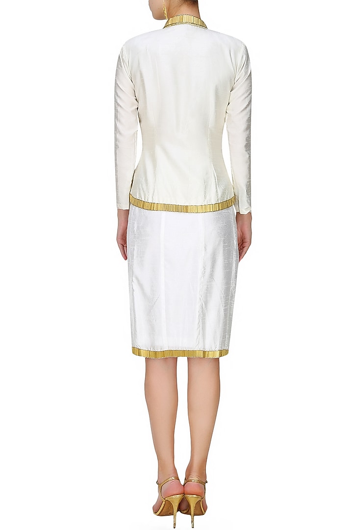 Tanya Patni presents White Metal pipe work pencil skirt and blazer jacket available only at Pernia's Pop Up Shop.