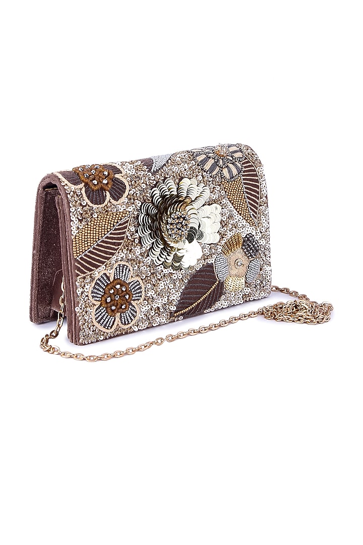 Multi-Colored Velvet Hand Embroidered Clutch by The Purple Sack at Pernia's Pop Up Shop