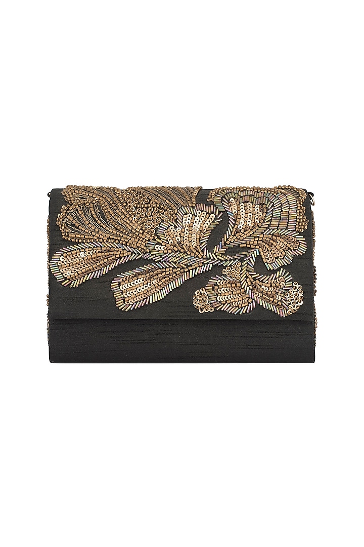Black & Gold Embroidered Sling Clutch by The Purple Sack