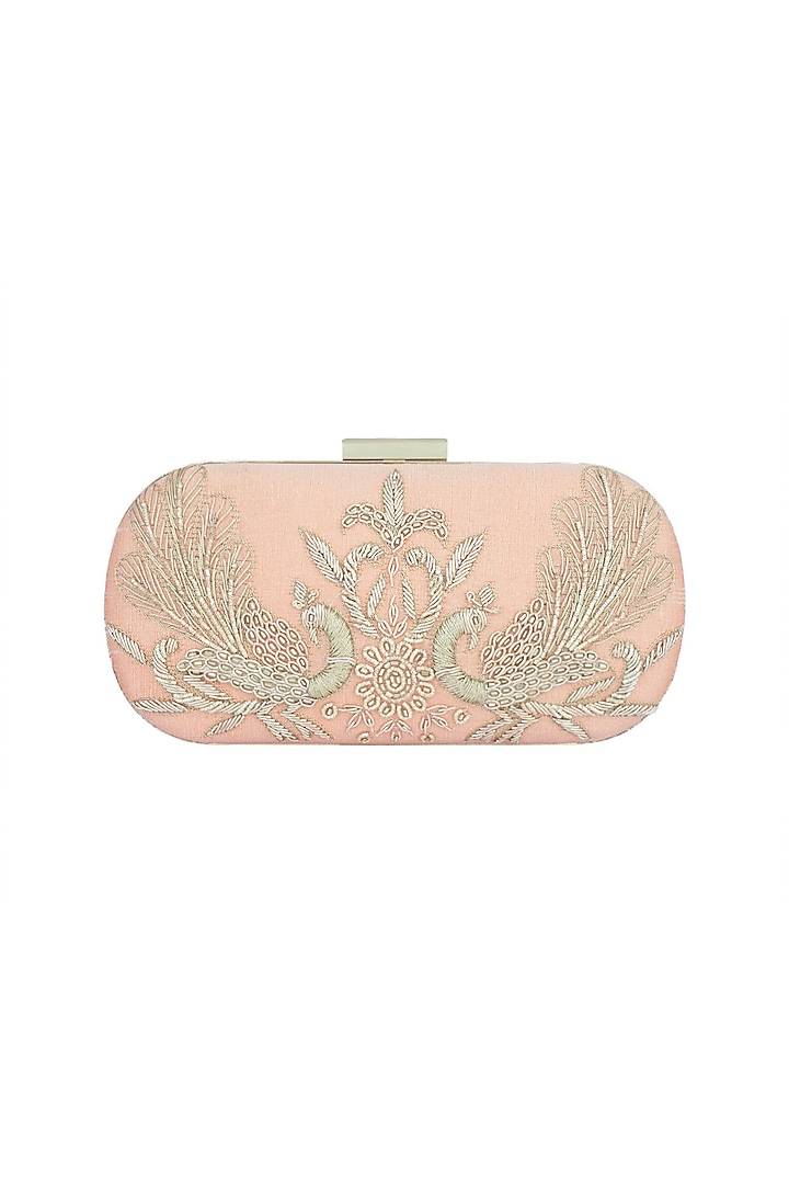Peach & Gold Embroidered Box Clutch by The Purple Sack
