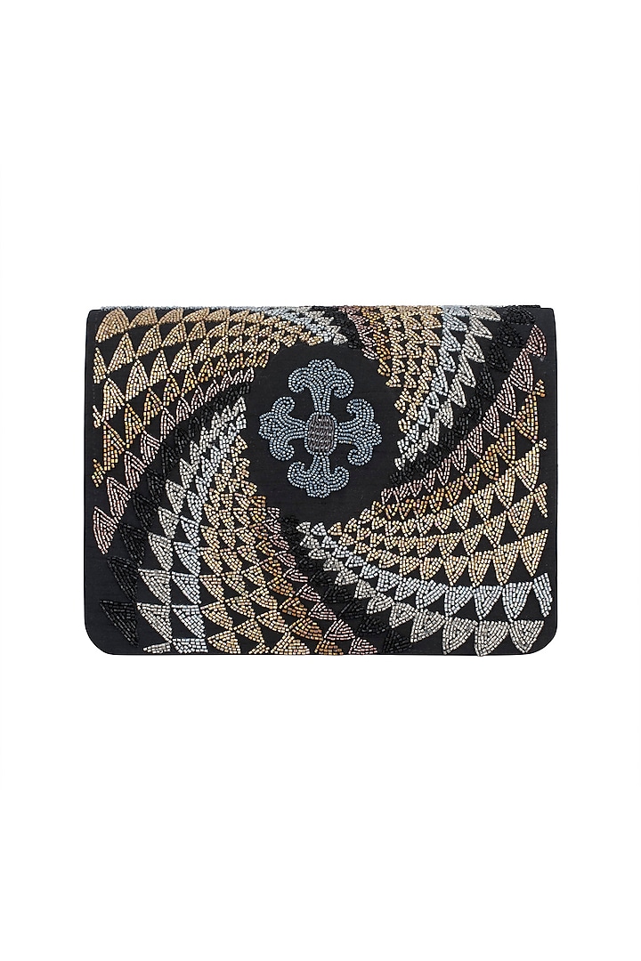 Black Gradation Embroidered Sling Clutch by The Purple Sack