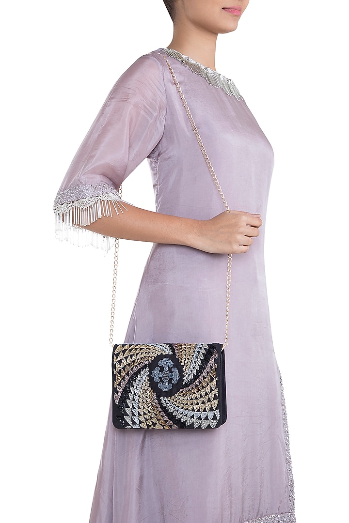 Black Gradation Embroidered Sling Clutch by The Purple Sack at Pernia's Pop Up Shop