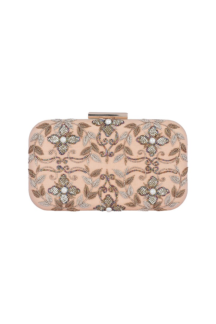 Peach & Gold Embroidered Sling Box Clutch by The Purple Sack at Pernia's Pop Up Shop