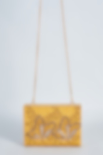 Yellow Raw Silk Hand Embroidered Clutch by The Purple Sack at Pernia's Pop Up Shop