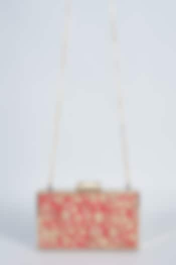 Red Raw Silk Hand Embroidered Clutch by The Purple Sack at Pernia's Pop Up Shop