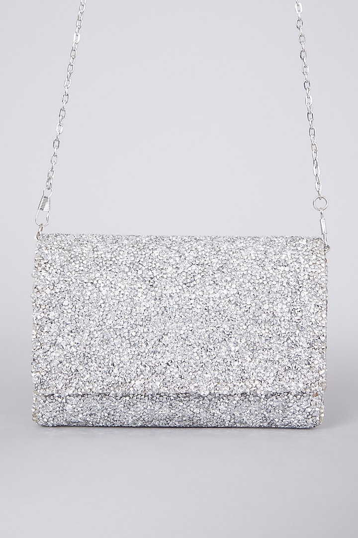 Silver Hand Embellished Clutch  by The Purple Sack