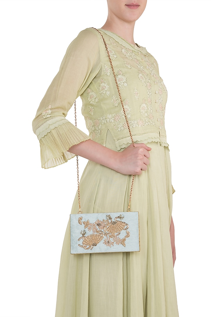 Blue embroidered clutch available only at Pernia's Pop Up Shop.