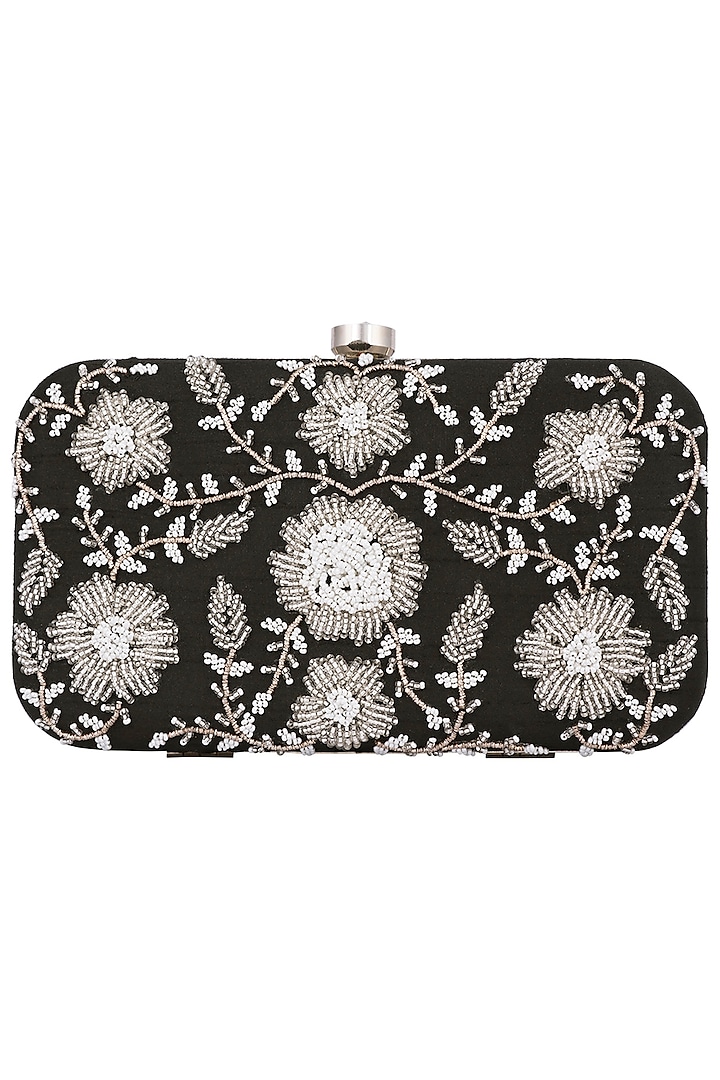 Black and Silver Embroidered Clutch by The Purple Sack