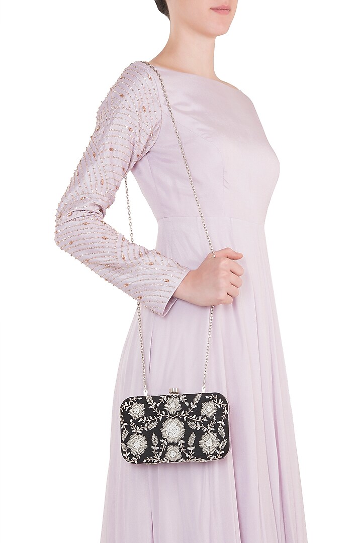 Black and silver embroidered clutch available only at Pernia's Pop Up Shop.