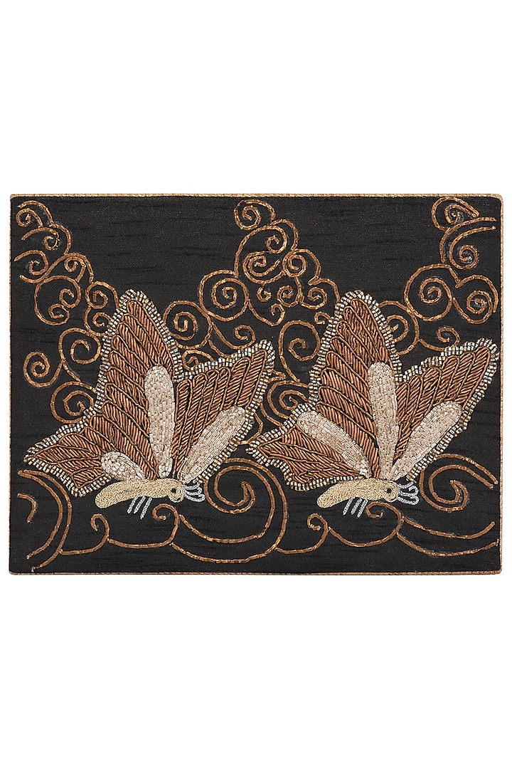 Black Butterfly Embroidered Clutch by The Purple Sack