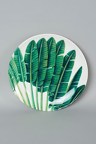 Green Vintage Banana Leaf Ceramic Wall Plate by The Quirk India
