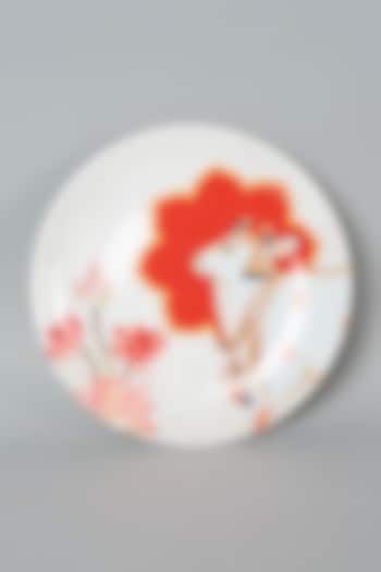 Cream & Orange Ceramic Wall Plate by The Quirk India
